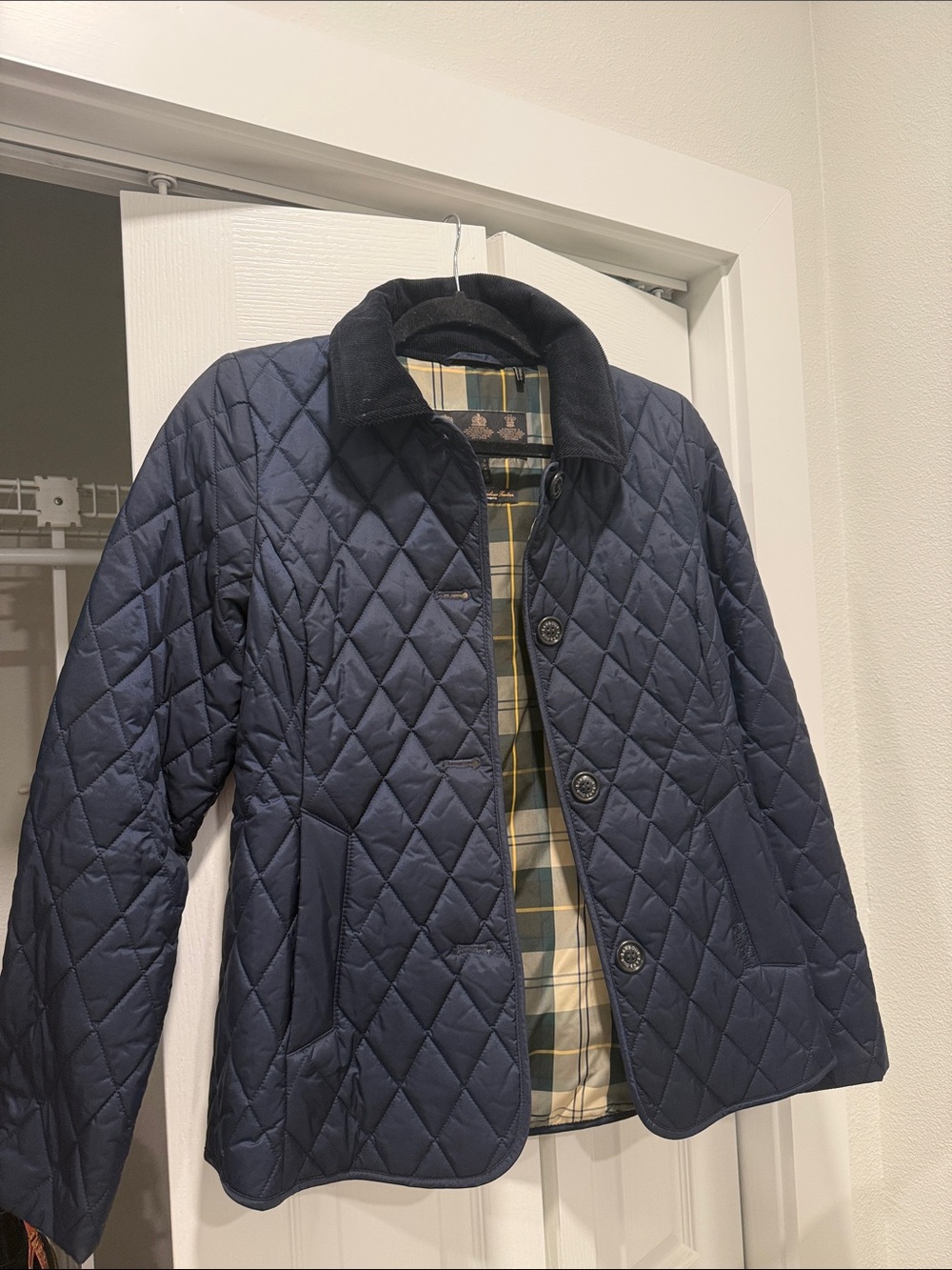Women’s Barbour Quilted Navy Jacket with Corduroy Collar